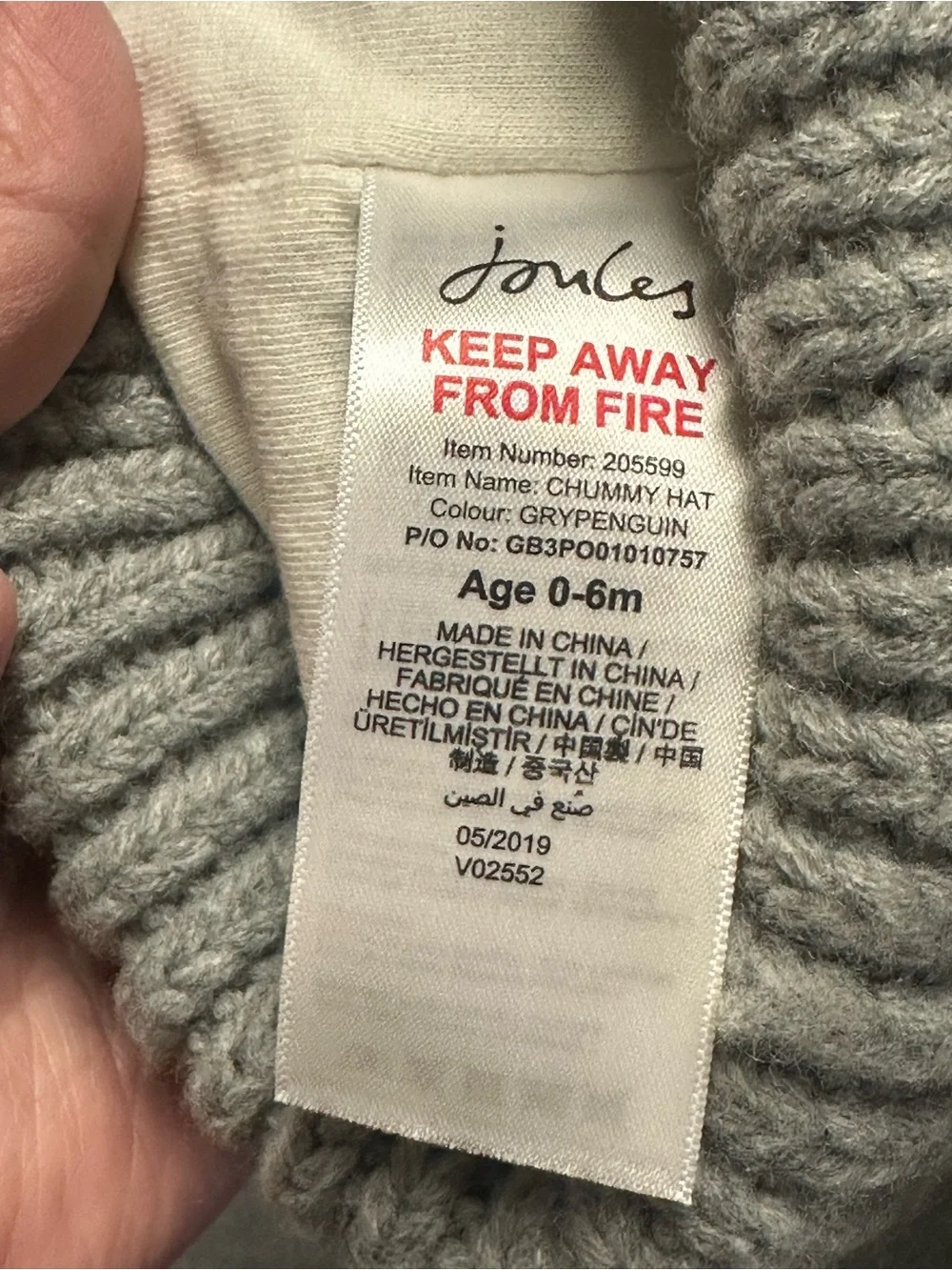 Joules Gray and White Chummy Penguin Pom Pom Beanie